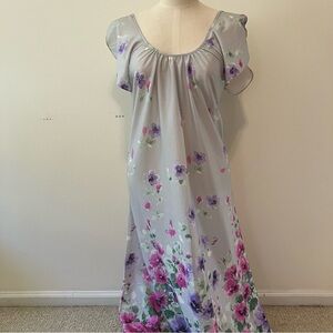 VTG Nightgown Long Lilac Purple Floral Flutter Sleeve Fairy Cottagecore Sz. S